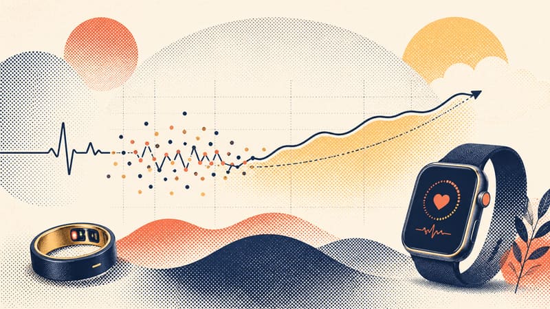 Halftone ECG trace and wearable illustration